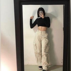 Beige baggy cargo pants